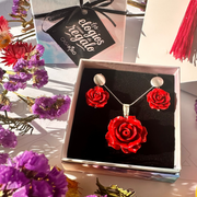 Conjunto Aros + Collar Rosas y Plata